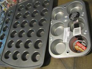 lot 203 image: 2 mini muffin pans makes 24, makes 6 muffins muffin pan
