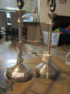 lot 216 image: 2 silver side table lamps no shade