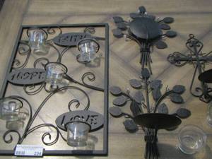 lot 234 image: faith - hope - love candle holder, 2 plant design candle holders, cross candle holder