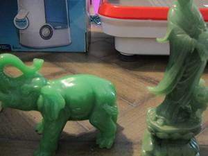 lot 244 image: green glass statue 8 in-    green glass elephant