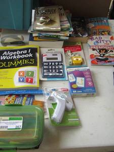 lot 267 image: Multiplication flash cards- new mini glue gun- silicone calculator- algebra 1 work books