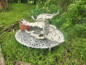lot 237 image: Outside decorative cast table and chairs - 1 chair broken