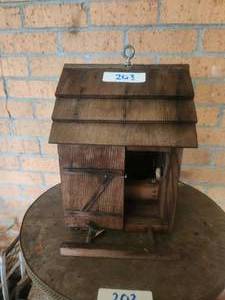 lot 203 image: Wood outhouse birdhouse