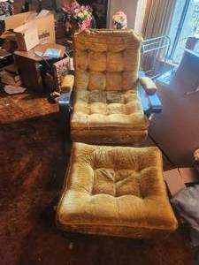 lot 198 image: Vintage Chair and footstool - very heavy - bring help