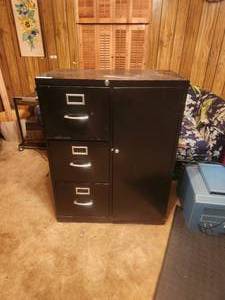 lot 189 image: Black file cabinet with built in safe - no keys or combo