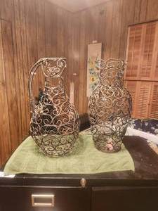 lot 148 image: Wrought iron 18 tall vase and 18 tall pitcher