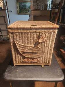 lot 66 image: Vintage wicker duck laundry hamper with shoes