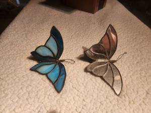 lot 50 image: Pair of stained glass butterflies