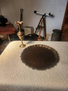 lot 47 image: Brass 12 vase and 16 brass platter