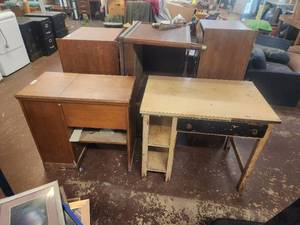 lot 45 image: Wood workstation-desk and vintage sewing desk