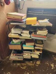 lot 257 image: Metal bookshelf with books
