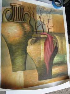 lot 34 image: ORIGINAL OIL ON CANVAS SIGNED BY TOM L., JUG  VASE PAINTING. UNFRAMED, ABOUT 20 X 24