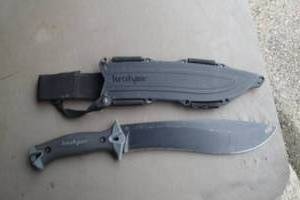 lot 7 image: 16-Long Full Tang-Kreshaw Hunting Knife In Hard Case Sheath. With 10-Blade