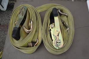 lot 56 image: 2-HDX-27-Ft. Long x 2-Wide HD-Rachet Tie Downs With J-Hook Ends And Coated Heavy Duty Wide Handles, NOTE 2 x Money