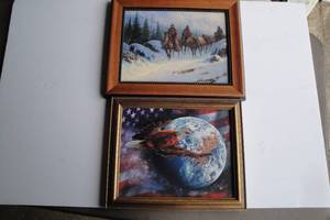 lot 84 image: Lot 2-Framed Pictures, 1-Eagle Earth, RWB About 12 X 10 And 1- Cowboys In The Snow, About 12 x 10