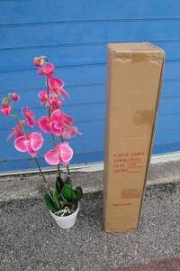 lot 124 image: Lot Of 7-Boxes Of - Artificial 3-Stalk PinkPurple Orchids White Plastic Pots, About 36-H, All New In Boxes