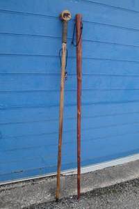 lot 143 image: Lot Of 2-55-Long Walking Sticks With Removeable Rubber Tips to convert to Metal Tip Hiking Sticks.