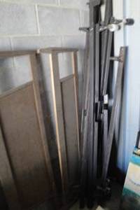 lot 149 image: Lot- Wooden Twin Size Head And Foot Board And Mixed Metal Rails