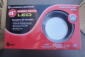 lot 165 image: 4-New-Lithonia # LK4BORB 4-LED Oil Rubbered Bronze Lights, Note 4 X Money