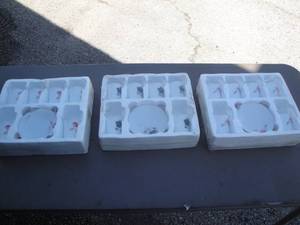 lot 158 image: 3- NEW- China Tea Sets, and 3-Different Color Patterns.  Each With 6-Footed Cups And  6-Saucers. Note 3 x Money