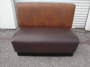 lot 8 image: 2-Tone Leather Restaurant Both Seat With Hidden Storage Under Seat. About 48 x 28 x 49-H