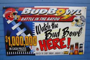 lot 203 image: Bud Bowl 1997 Plastic Banner, About 60 x 36.