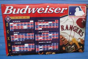 lot 208 image: Budweiser Texas Rangers 2000 Schedule Banner About 60 x 36