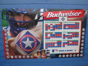 lot 212 image: Budweiser 1997 Texas Rangers Schedule Banner About 60 x 36