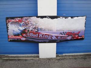 lot 218 image: Budweiser- The Official Beer Of NHRA, Kenny Bernsteins Bud Thunder Top Fuel Tour Banner, About 116 x 36
