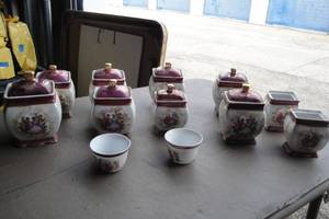 lot 233 image: Lot Of 12-Mixed China Canisters, 2-Missing Lids