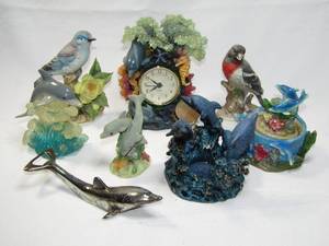 lot 290 image: Nautical theme clock, Lefton & Andrea bird and dolphin figures