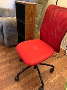 lot 46 image: Office chair and wood shelf case