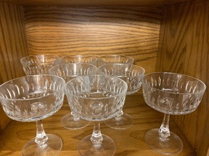 lot 54 image: Set of 8 clear crystal cut wine glasses