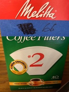 lot 66 image: 3 boxes of Melina coffee filters and 1 reusable coffee grounds filter basket