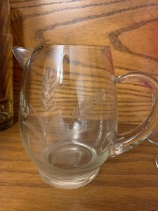 lot 85 image: Small etched glass pitcher