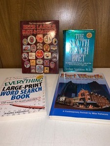 lot 118 image: Assorted books - 3 hardback - 1 large print wordsearch