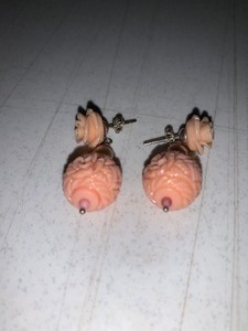 lot 128 image: Genuine angel skin carved coral and pearl earrings vintage