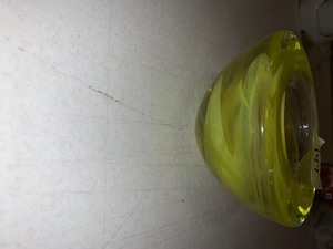 lot 147 image: Vintage Kosta Boda yellow swirl candle holder - heavy glass