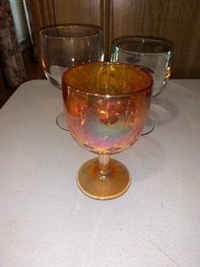 lot 160 image: 1 vintage Indiana glass carnival goblet and 2 clear glass goblets