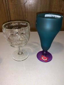 lot 162 image: 1 vintage frosted glass and 1 etched thumbprint goblet (clear)