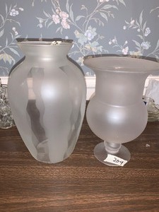 lot 204 image: 2 vases - 1 is frostedsmokedswirl design - 1 frosted pedestal vase