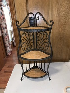 lot 245 image: Scrolled metal and wicker collectable shelf - see pics - very nice