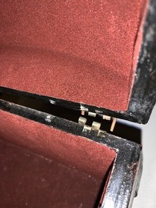 lot 248 image: Cherry wood and tin prenting keepsake box - right hinge in need of minor repair