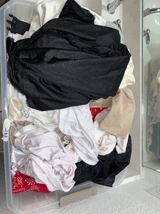 lot 263 image: 1 plastic tote full of ladies undergarments - as pictured