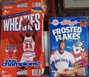 lot 34 image: Wheaties and Frosted Flakes Cereal Boxes with Pro Athletes Michael Jordan and Ken Griffey Jr.
