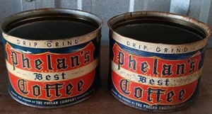 lot 37 image: Selection of 2 Vintage Phelans Best Coffee 1 Pound Coffee Tin---No lids but key is on bottom