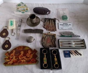 lot 87 image: Junk Drawer Lot of Misc. Items Including Sincalir Pipe Line Pen, Antique Sewing Pins and More Please see pics