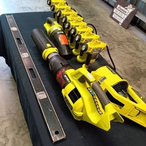 lot 93 image: Large Selection of Ryobi Battery Powered Tools and a 4ft Metal Level---No batteries or chargers