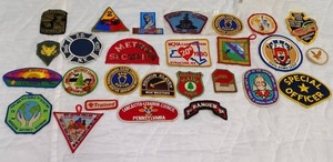 lot 17 image: Large Selection of Vintage Sew On Patches Including Boy Scouts of America and Military--Check these out