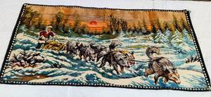 lot 100 image: Italian Velvet Tapestry Depicting Iditarod Sled Dog Team---37x19